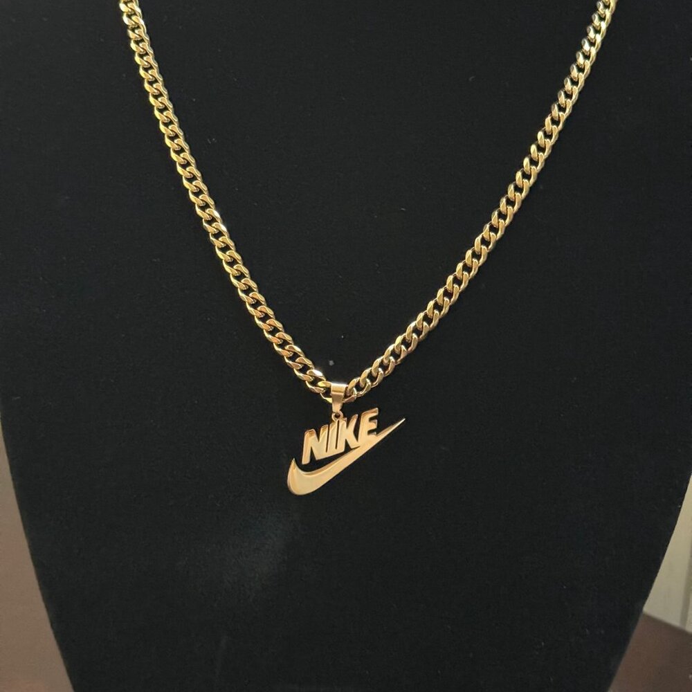 Nike + Swoosh Necklace - 5mm Cuban - Gold 22" Chain - Unisex - Y2K
